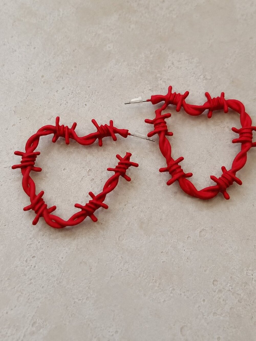 Edgy Punk Red Barbed Wire Heart Statement Earrings ~ New